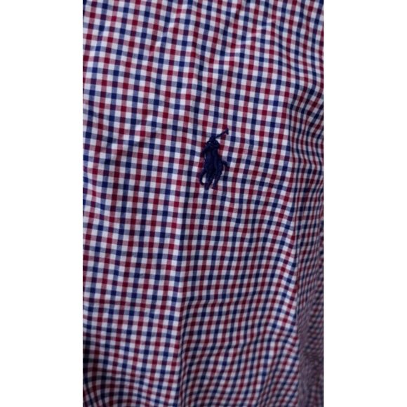 Ralph Lauren Mens Large Red Blue Stripe Check Long Sleeve Embroidered Logo Shirt - Picture 2 of 12